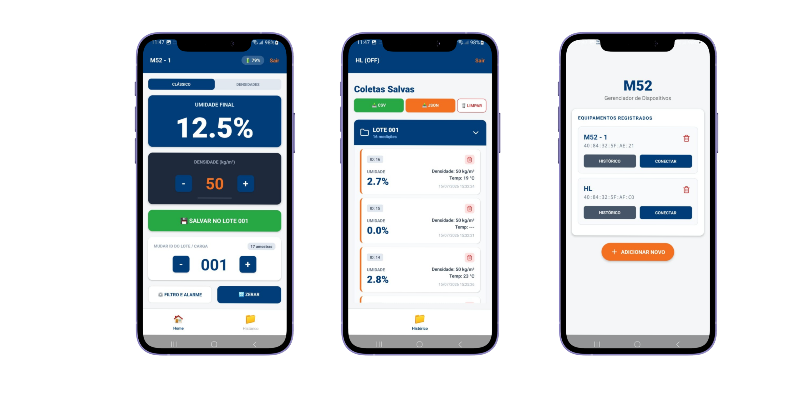 Aplicativo Mobile Medidor de Umidade de Madeira M52